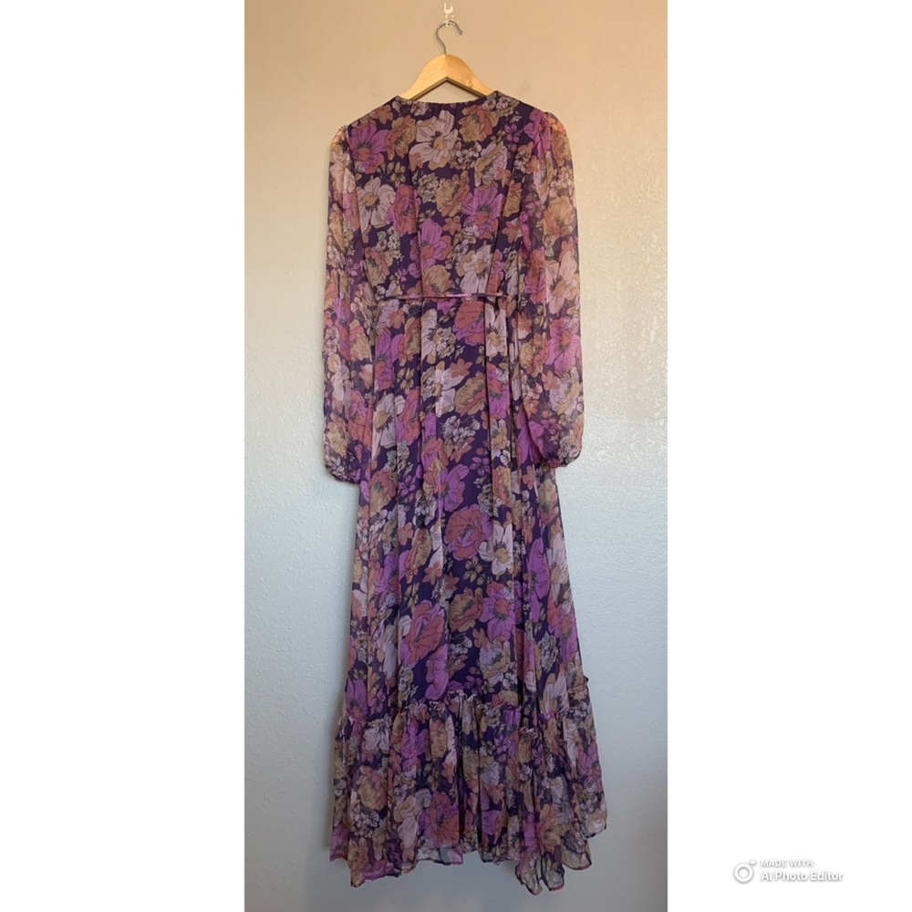 Lulus XL Feeling Sweet Purple Floral Print Long Sleeve Wrap Maxi Dress NWT - Picture 7 of 16